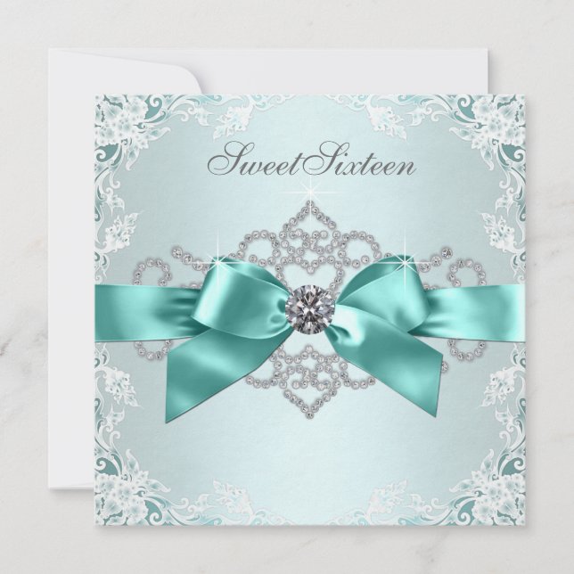 Invitation Elégante fête d'anniversaire Turquoise bleue (Devant)