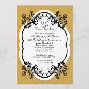 Invitation Élégante fête d'anniversaire vintage or damassé