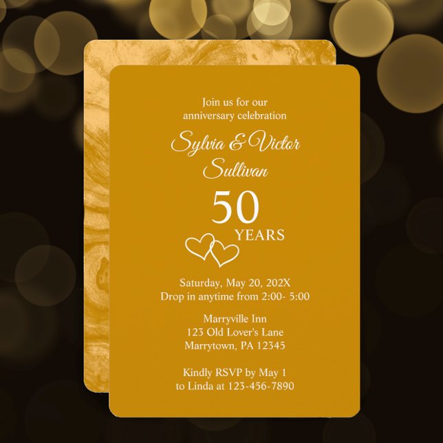 Invitation Élégante fête de 50e anniversaire sur mesure en or (Customize this template for a stylish golden 50th anniversary party invitation.
)