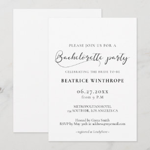 Invitation Élégante fête de Bachelorette calligraphiée romant