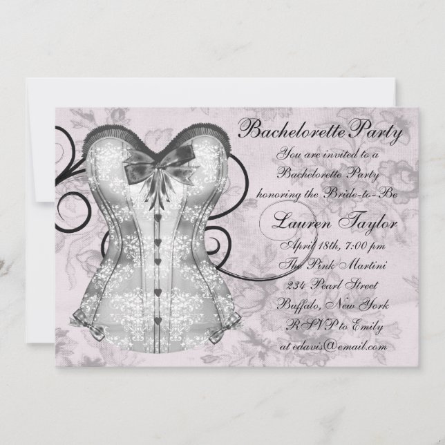 Invitation Élégante fête de bachelorette rose et grise (Devant)