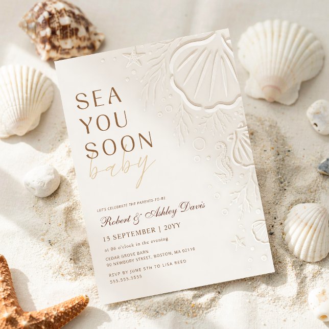 Invitation Élégante Fête de Bébé Coquillage Marin Vous Bientô (Créateur téléchargé)