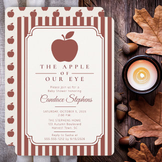 Invitation Élégante Fête de Bébé L'Apple de Nos Yeux
