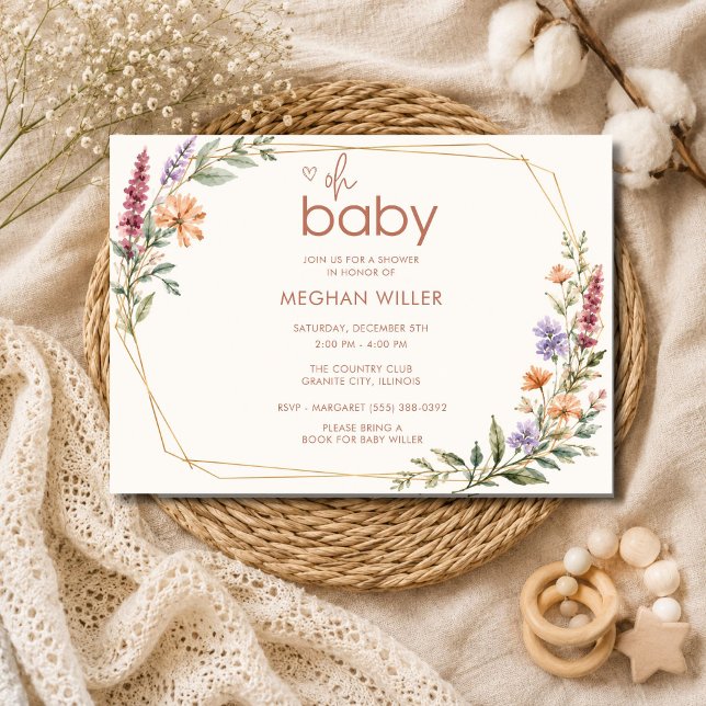 Invitation Élégante Fête de Bébé Oh Fleur Sauvage (Elegant Wildflower Oh Baby Shower Invitation)