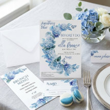 Élégante fête de brunch de mariage floral bleu