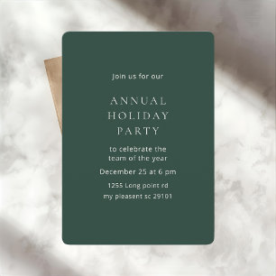 Invitation Élégante Fête de Fêtes Annuelle de Noël Vert Foncé
