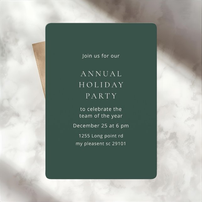 Invitation Élégante Fête de Fêtes Annuelle de Noël Vert Foncé (Créateur téléchargé)
