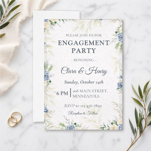 Invitation Élégante fête de fiançailles aux fleurs bleues