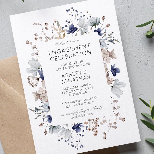 Invitation Élégante fête de fiançailles de mariage aux fleurs (Créateur téléchargé)