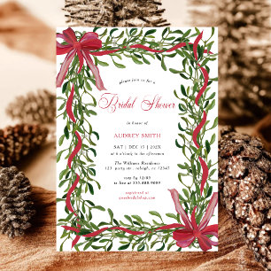 Invitation Élégante Fête de Fiançailles de Noël avec Ruban Ro