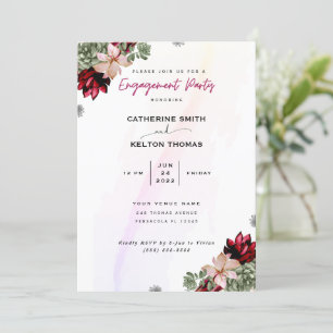 Invitation Élégante Fête de Fiançailles Florale Rouge Rustiqu