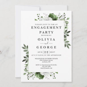 Invitation Élégante Fête de Fiançailles Florale Vert Olive