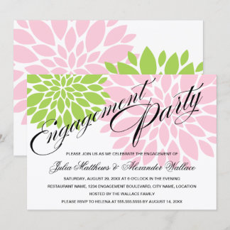 Invitation Élégante fête de fiançailles florales rose vert