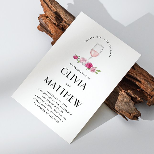 Invitation Elégante fête de fiançailles mariage à vin floral (Créateur téléchargé)