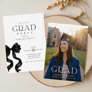 Invitation Élégante fête de fin d'études avec un nœud noir mo