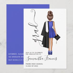 Invitation Élégante Fête de Graduation Bleue et Blanche