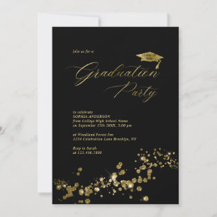 Invitation Élégante fête de Graduation de Poussière Noire Bla