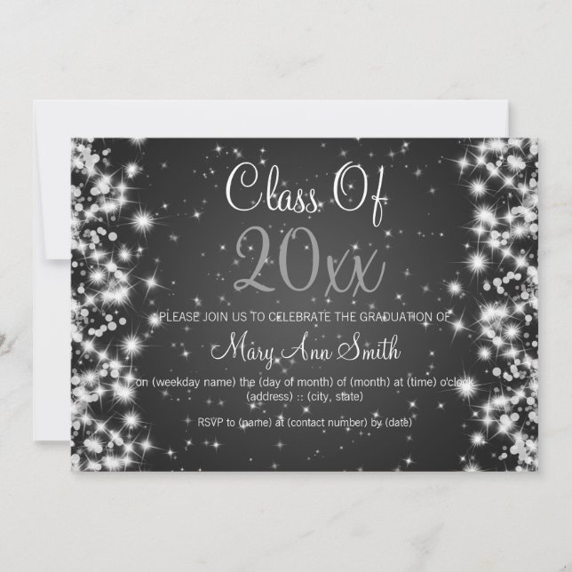 Invitation Élégante fête de graduation d'hiver Sparkle Black (Devant)