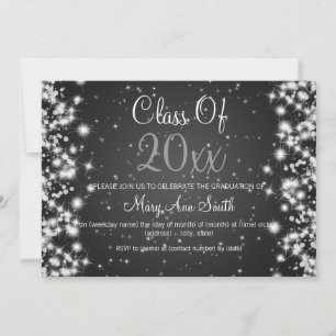 Invitation Élégante fête de graduation d'hiver Sparkle Black