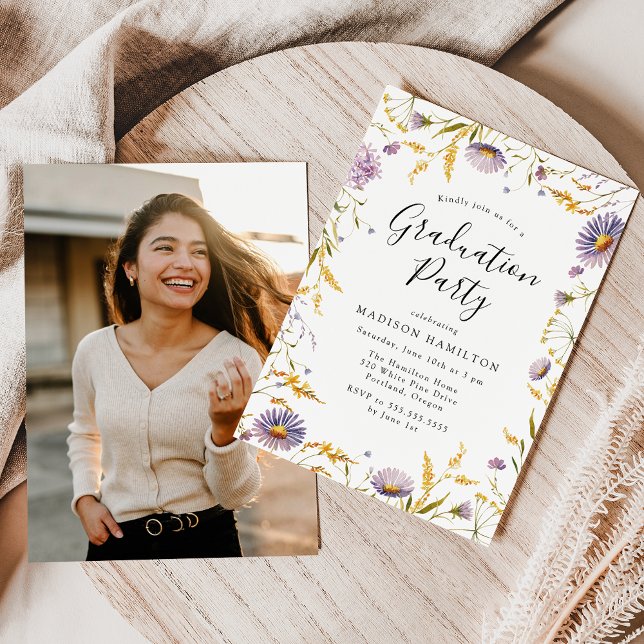 Invitation Élégante fête de graduation florale violette et ja (Créateur téléchargé)