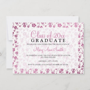 Invitation Élégante fête de graduation Motif floral rose