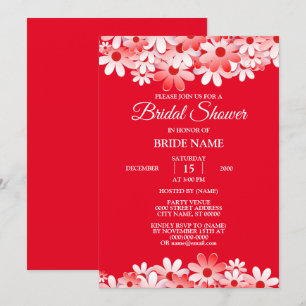 Invitation Élégante fête de la Fête des mariées Florale Rouge