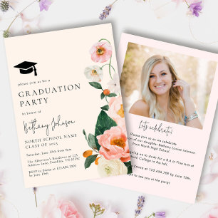 Invitation Élégante fête de la photo florale rose