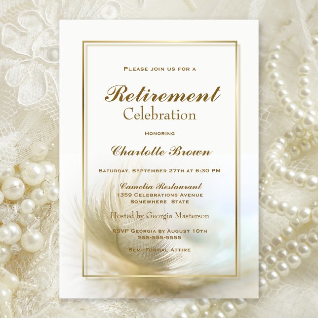 Invitation Élégante fête de la retraite de la plume d'or (Créateur téléchargé)