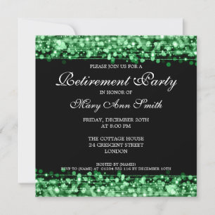Invitation Élégante fête de la retraite, des étincelles verte