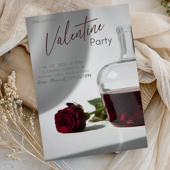 Invitation Élégante Fête de la Saint-Valentin Vin et Roses (Créateur téléchargé)