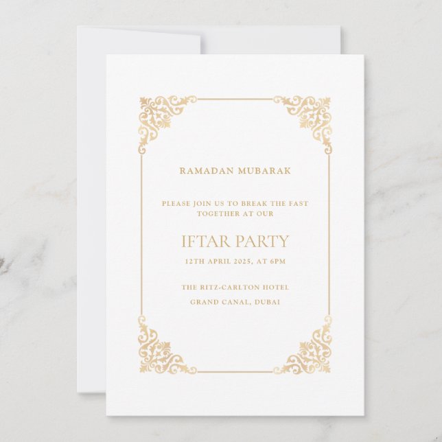 Invitation Élégante Fête de l'Iftar de style baroque orné ave (Devant)