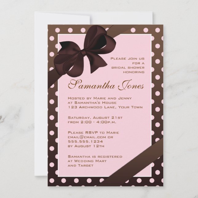 Invitation Élégante Fête de l'mariée à points Polka roses et  (Devant)