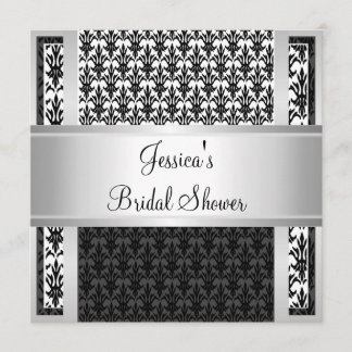 Invitation Élégante Fête de l'mariée de Damas d'argent blanc