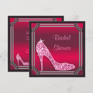 Invitation Élégante Fête de l'mariée de Stiletto rose encadré