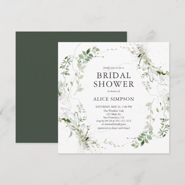 Invitation Élégante Fête de l'mariée de verdure moderne (Devant / Derrière)