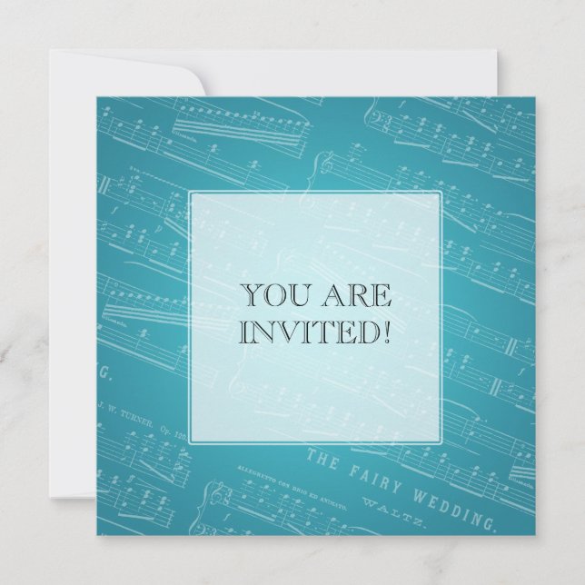 Invitation Elégante Fête de l'mariée Feuille Musique Bleu (Devant)