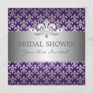 Invitation Élégante Fête de l'mariée Fleur De Lis Purple