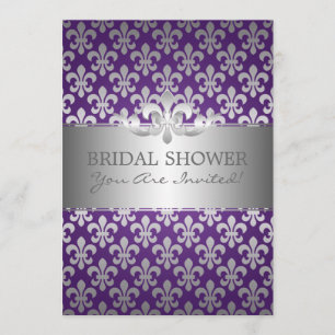 Invitation Élégante Fête de l'mariée Fleur De Lis Purple