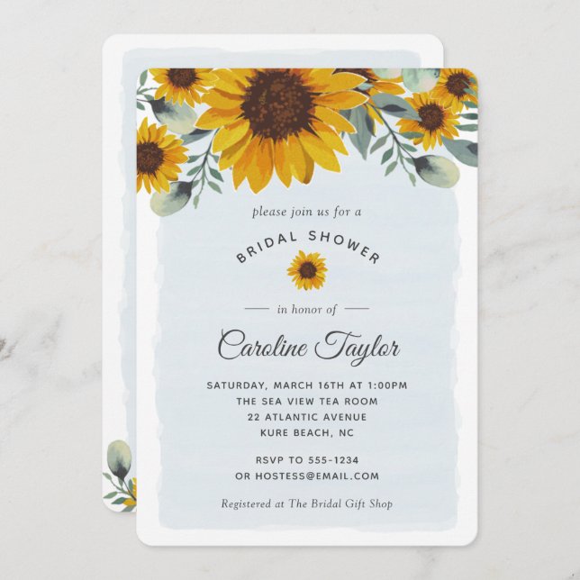 Invitation Élégante Fête de l'mariée florale de tournesols aq (Devant / Derrière)