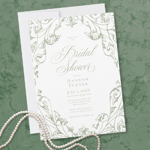 Invitation Élégante Fête de Mariage avec Cadre Floral Vert Sa