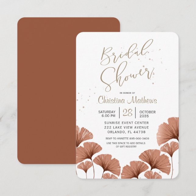 Invitation Élégante Fête de Mariage avec Feuillage en Terraco (Devant / Derrière)