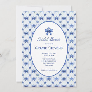 Invitation Élégante Fête de Mariage avec un Ruban Bleu