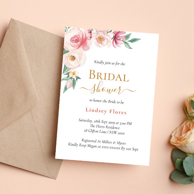Invitation Élégante Fête de Mariage Bohème Florale Dorée (Elegant boho floral gold invitation adds chic, free-spirited charm to your shower)