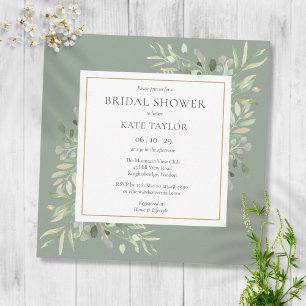 Invitation Élégante Fête de Mariage de Feuillage de Sauge Ver