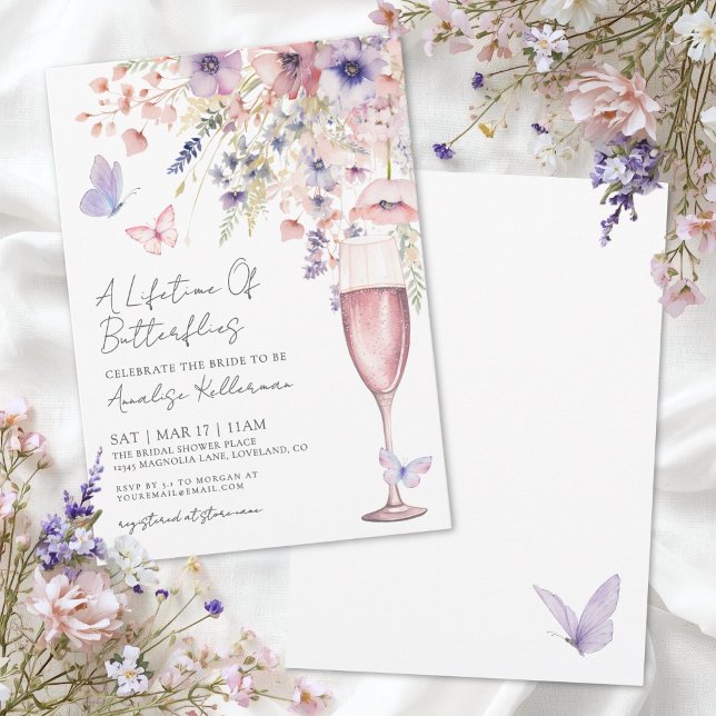 Invitation Élégante Fête de Mariage de Papillon Sauvage (Elegant Butterfly Wildflower Bridal Shower Invitation)