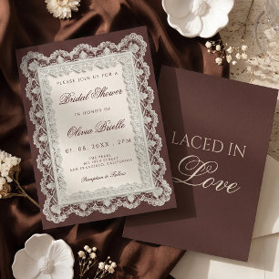 Invitation Élégante Fête de Mariage en Dentelle au Chocolat d