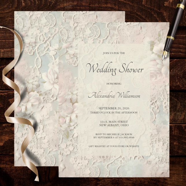Invitation Élégante Fête de Mariage en Dentelle d'Ivoire (Créateur téléchargé)