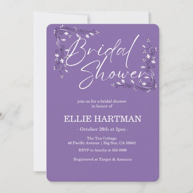 Invitation Élégante Fête de Mariage Fleur de Pervenche  (Devant)