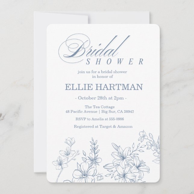 Invitation Élégante Fête de Mariage Fleur de Pervenche  (Devant)