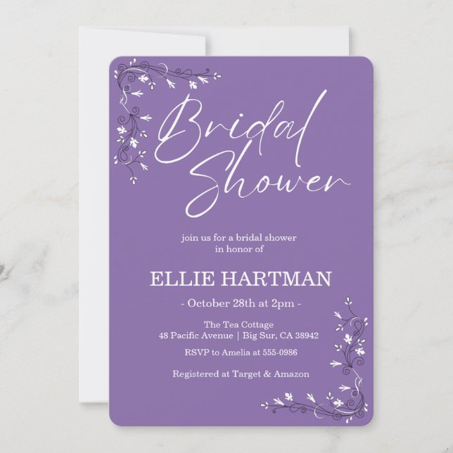 Invitation Élégante Fête de Mariage Fleur de Pervenche  (Devant)